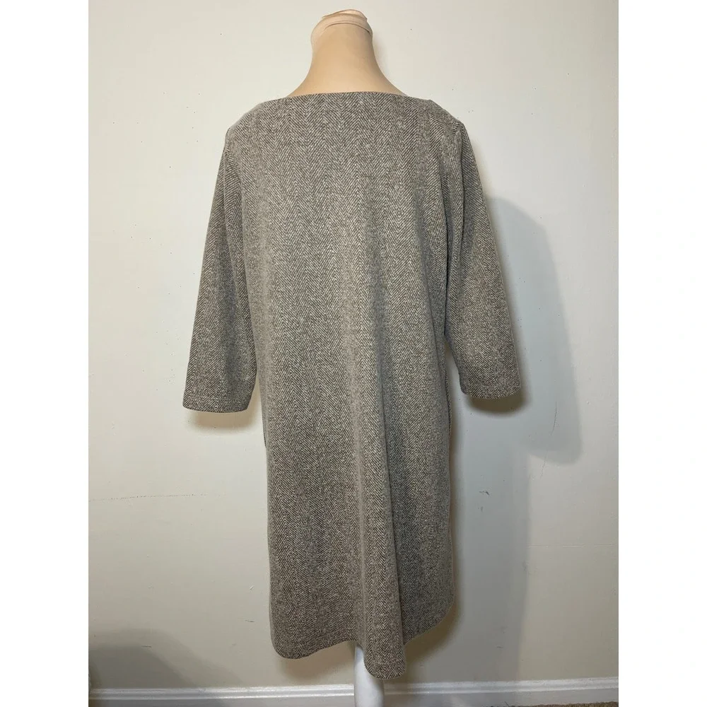 J. Jill Herringbone Shift Dress M Petite Brown Tweed 3/4‎ Sleeve Mod Academic